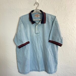 VTG Wrangler Polo Men's Denim-look Short Sleeve Contrast Collar Cuffs 90s XL